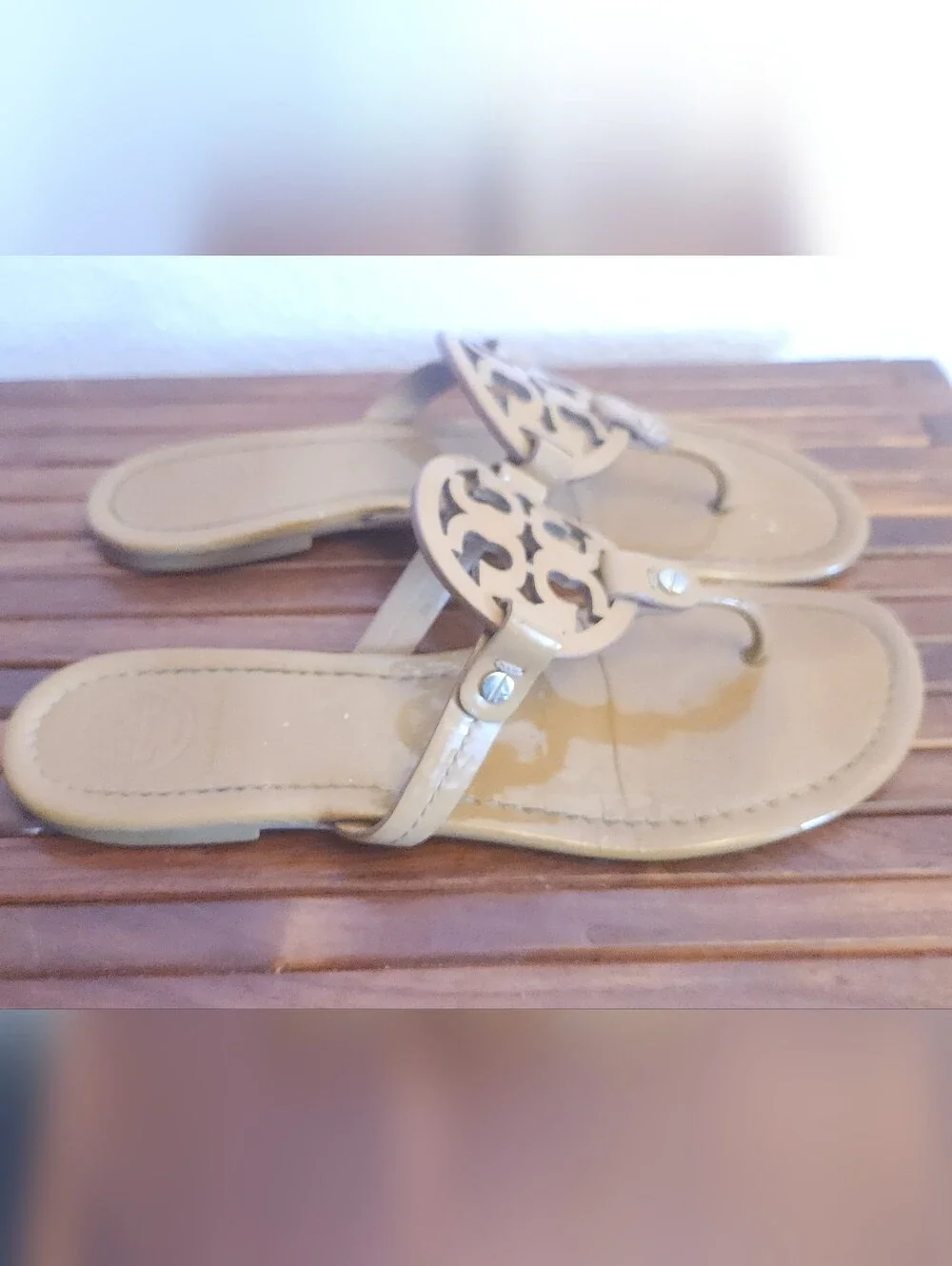 Tory Burch Olive-Tan Logo Thong Sandals